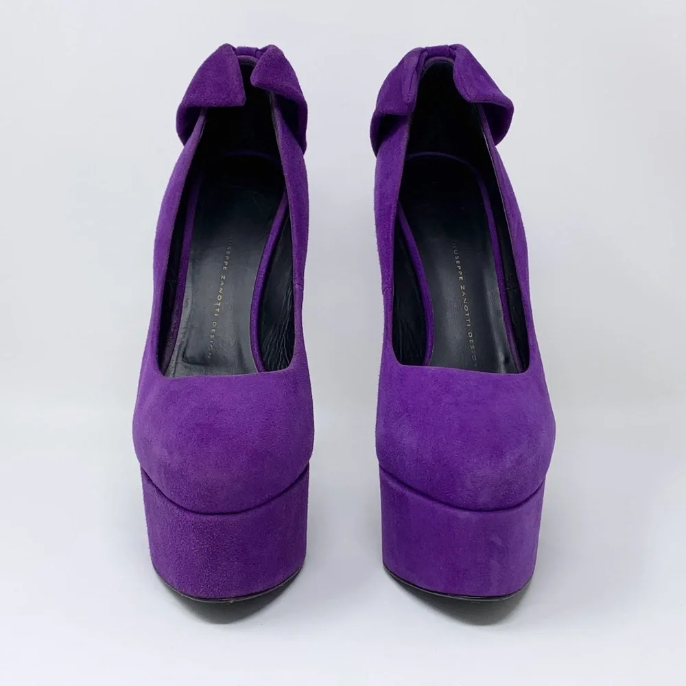 Giuseppe Zanotti Vintage Debra Suede Platform Pumps (Sz EU 39) Bow-Back Purple
